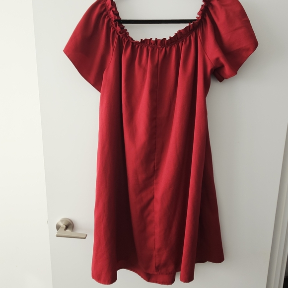 Burgundy Off Shoulder Frill Trim Tunic Dress Sz 1X - Picture 4 of 4